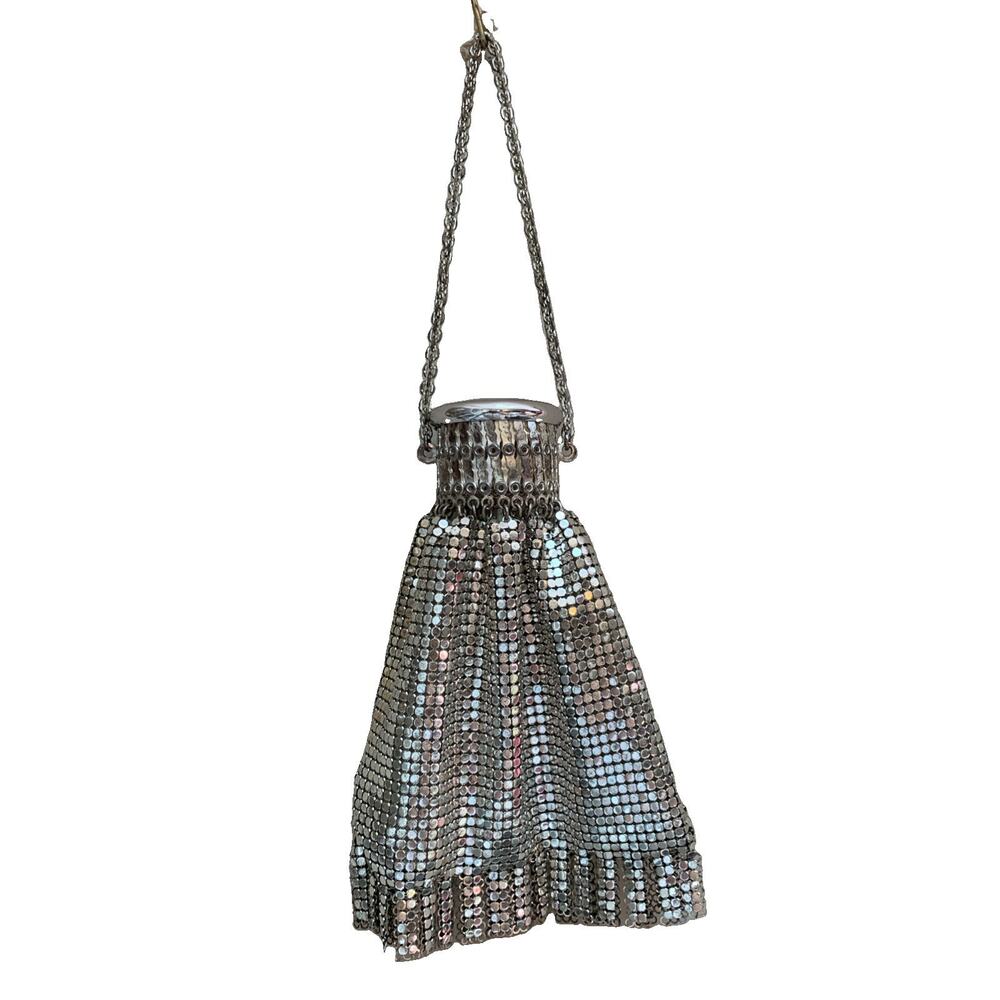 Vtg Whiting & Davis Co Metal Mesh Expandable Fringe Purse Art Deco Flapper 1920s